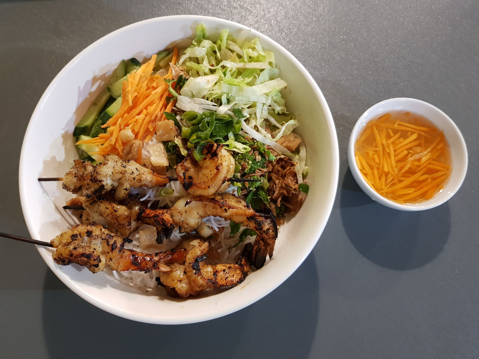 Rice Noodles with Char Grilled Prawns