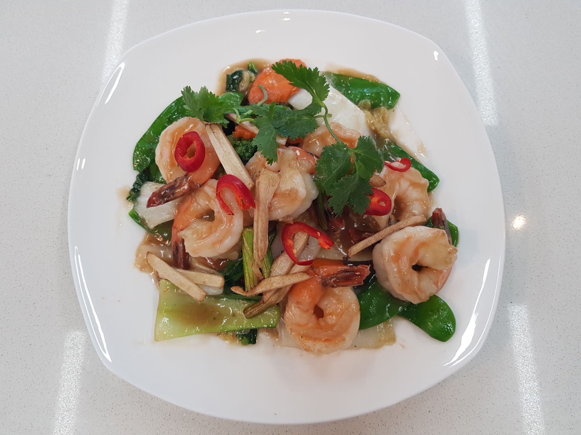 Prawns Snowpeas Ginger