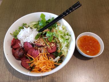 Rice Noodles with BBQ Vietnamese pork sausages