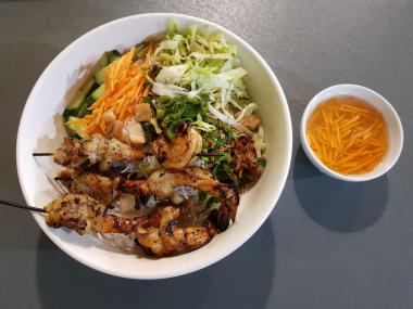 Rice Noodles with Char Grilled Prawns